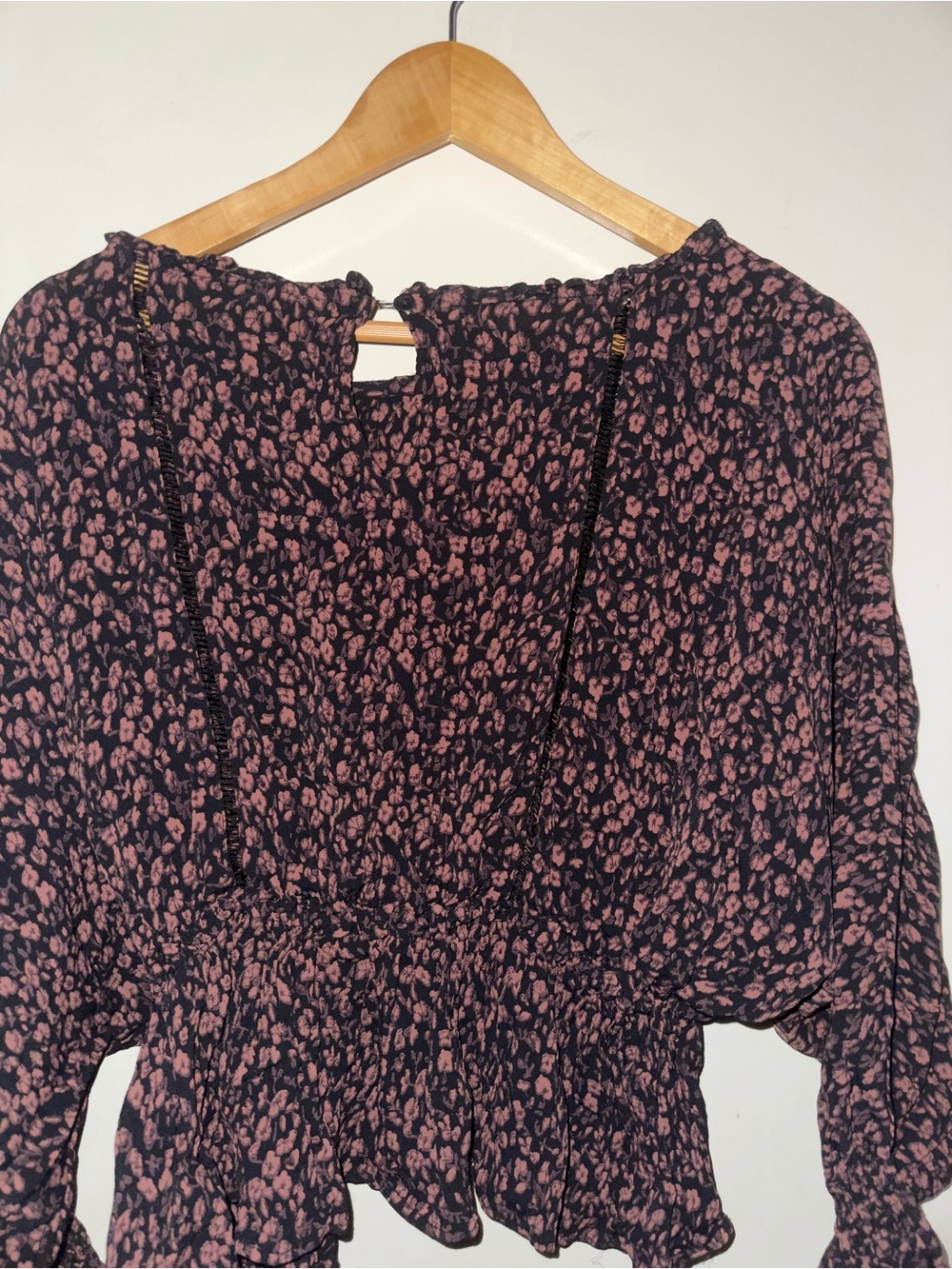 Anthropologie Black and Pink Floral Long Sleeve V-Neck Dress